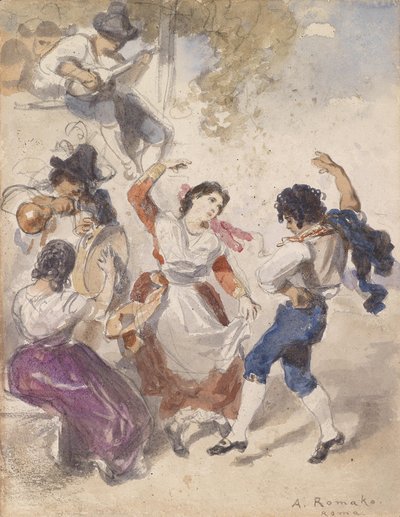 Tarantella Dancers and Mandolin Player by Anton Romako